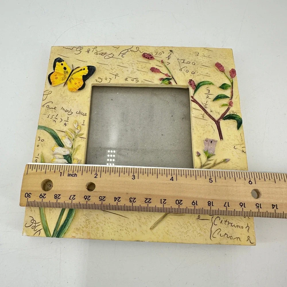 Vintage Style Butterfly Botanical Resin Picture Frame Yellow 3D Floral 3x3